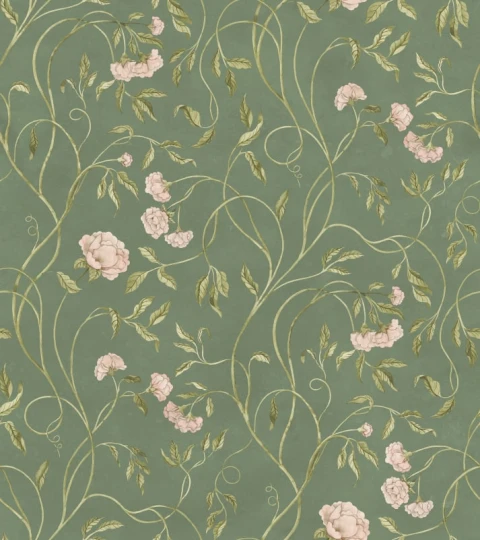 Rebel Walls R22060 Botanical Gardens Peony Bloom Green - mural w pnącza i kwiaty