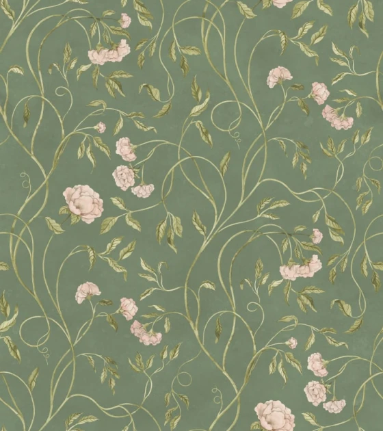 Rebel Walls R22060 Botanical Gardens Peony Bloom Green - mural w pnącza i kwiaty