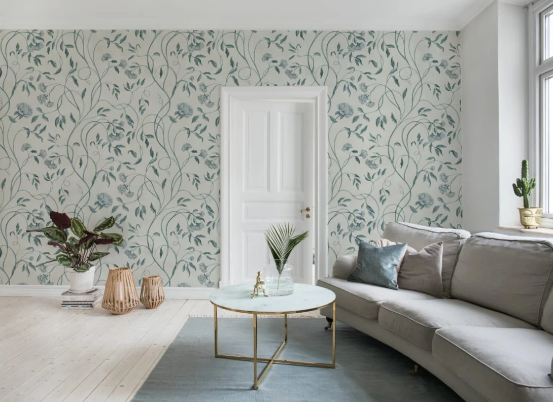 Rebel Walls R22063 Botanical Gardens Peony Bloom Blue - mural w pnącza i kwiaty