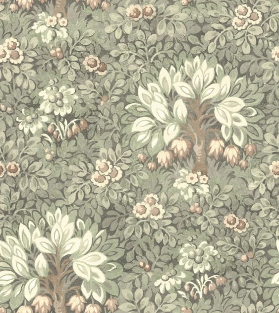 Rebel Walls R21674 Botanical Gardens Flower Tree Light Green - mural w ornament z drzewami