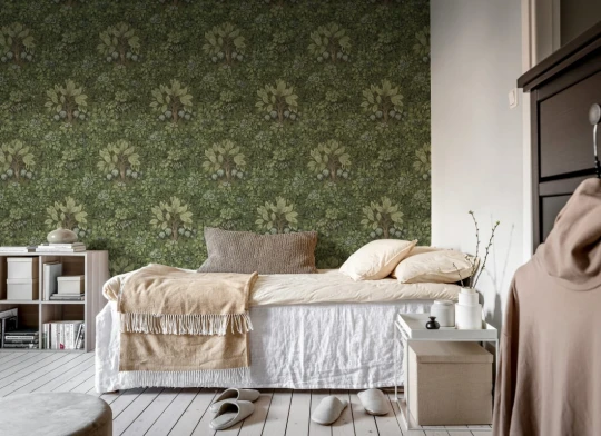 Rebel Walls R21675 Botanical Gardens Flower Tree Green - mural w ornament z drzewami