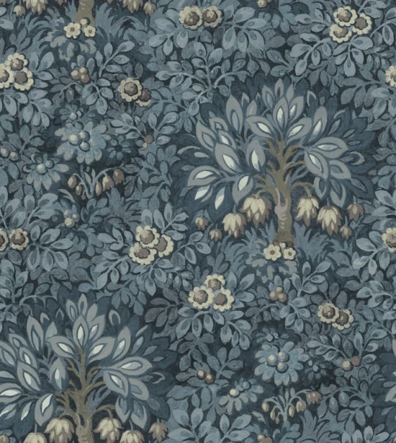 Rebel Walls R21676 Botanical Gardens Flower Tree Blue - mural w ornament z drzewami