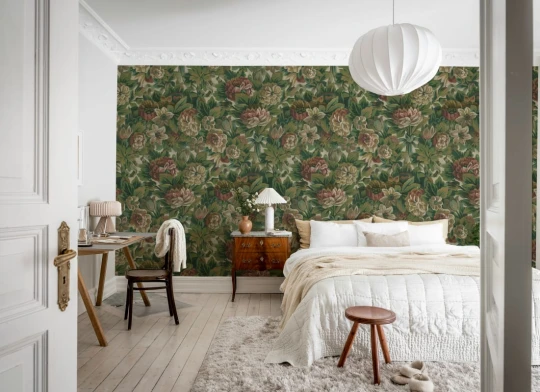 Rebel Walls R21672 Botanical Gardens Heritage Floral Red - mural w kwiaty i liście