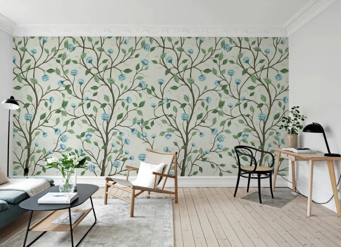 Rebel Walls R21653 Botanical Gardens Silent Bloom Beige - mural w pnącza i kwiaty