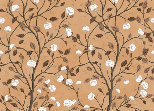 Rebel Walls R21654 Botanical Gardens Silent Bloom Peach - mural w pnącza i kwiaty