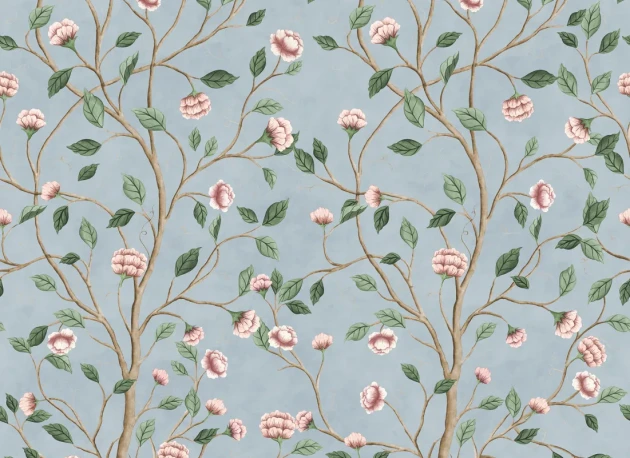 Rebel Walls R21655 Botanical Gardens Silent Bloom Blue - mural w pnącza i kwiaty
