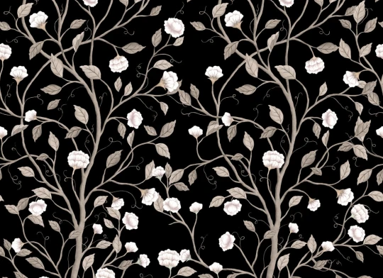 Rebel Walls R21656 Botanical Gardens Silent Bloom Black - mural w pnącza i kwiaty