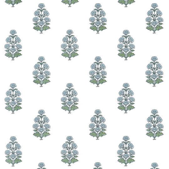 Thibaut T10521 Boxwood Audrey Blue - tapeta roślinna