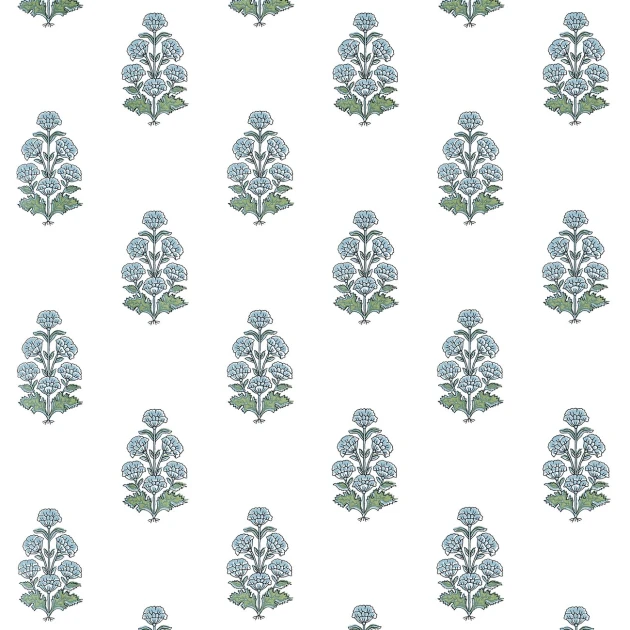 Thibaut T10521 Boxwood Audrey Blue - tapeta roślinna