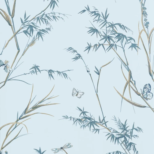 Thibaut T10525 Boxwood Virginia Spa Blue - tapeta w trawy i motyle