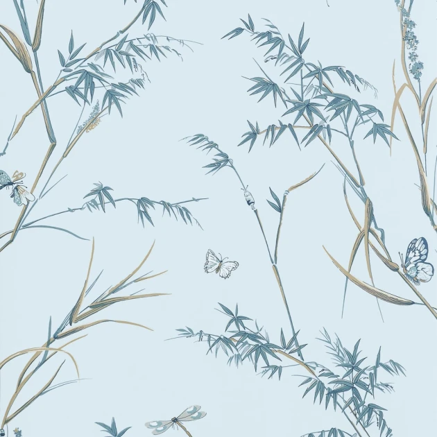 Thibaut T10525 Boxwood Virginia Spa Blue - tapeta w trawy i motyle