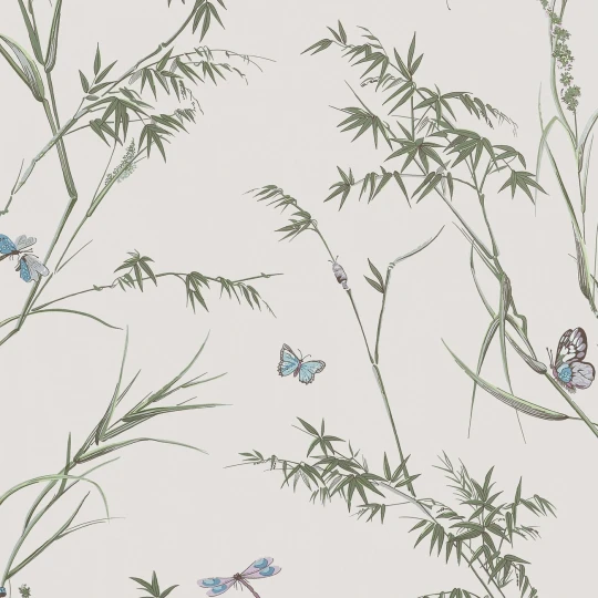 Thibaut T10526 Boxwood Virginia Beige and Sage - tapeta w trawy i motyle