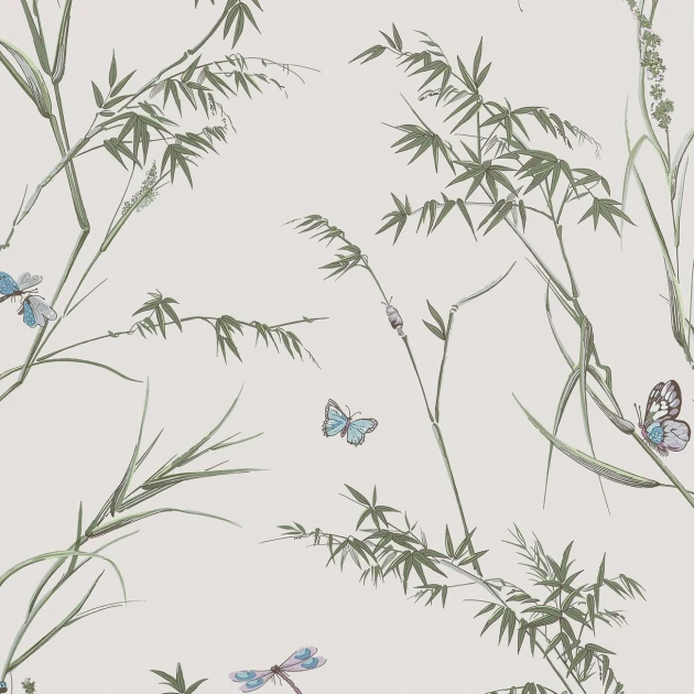 Thibaut T10526 Boxwood Virginia Beige and Sage - tapeta w trawy i motyle