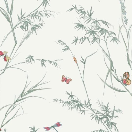Thibaut T10527 Boxwood Virginia Soft Green - tapeta w trawy i motyle