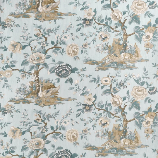 Thibaut TWW10538 Boxwood Forest Lodge Spa Blue - tapeta leśna