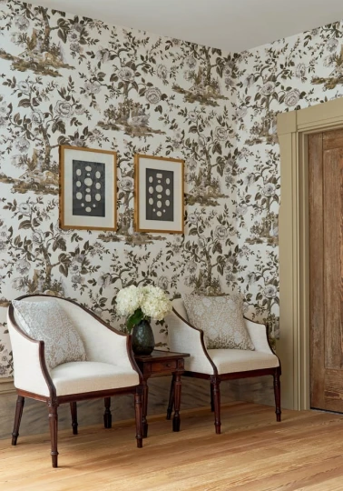 Thibaut TWW10538 Boxwood Forest Lodge Spa Blue - tapeta leśna