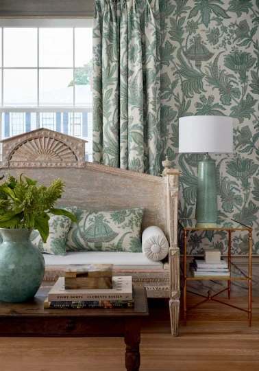 Thibaut T10548 Boxwood Breckenridge Spa Blue - tapeta w jakobiński wzór