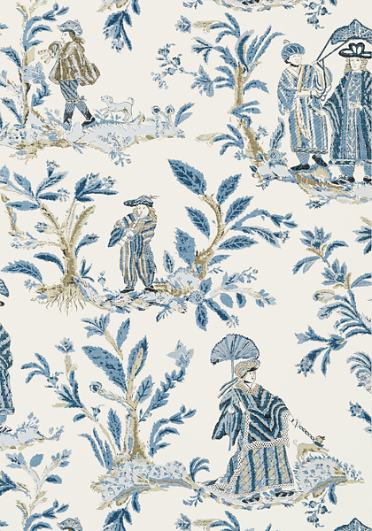Thibaut T72573 Chestnut Hill Royale Toile Blue - tapeta w rodzinę królewską