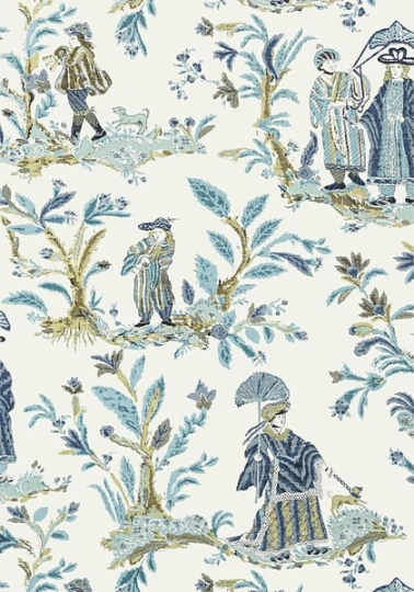 Thibaut T72574 Chestnut Hill Royale Toile Turquoise and Navy - tapeta w rodzinę królewską