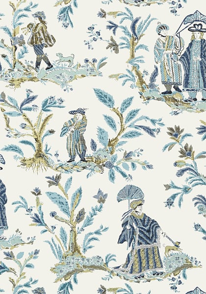 Thibaut T72574 Chestnut Hill Royale Toile Turquoise and Navy - tapeta w rodzinę królewską
