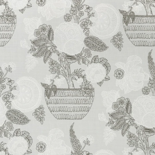 Thibaut T72589 Chestnut Hill Tullamore Grey - tapeta w kwiaty w ceramicznych donicach