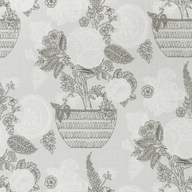 Thibaut T72589 Chestnut Hill Tullamore Grey - tapeta w kwiaty w ceramicznych donicach