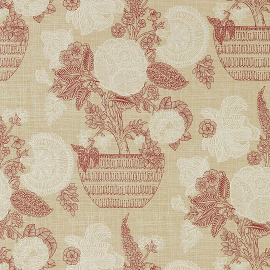 Thibaut T72590 Chestnut Hill Tullamore Red and Cream - tapeta w kwiaty w ceramicznych donicach