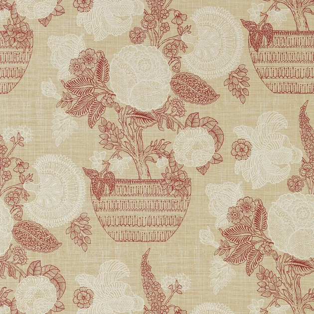 Thibaut T72590 Chestnut Hill Tullamore Red and Cream - tapeta w kwiaty w ceramicznych donicach