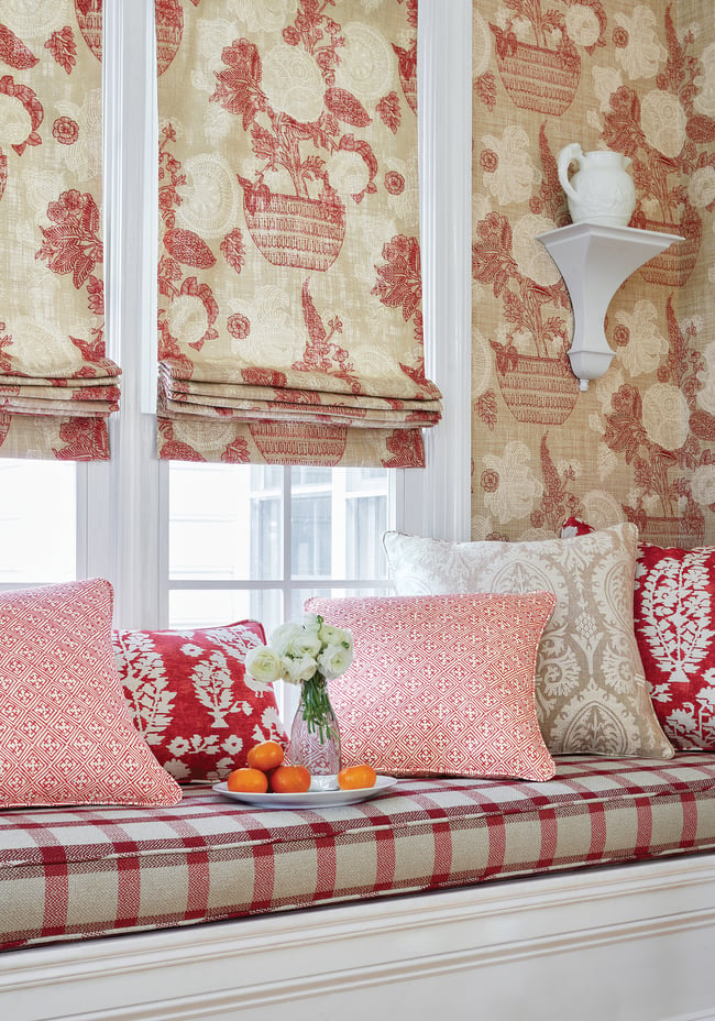 Thibaut T72591 Chestnut Hill Tullamore Light Blue - tapeta w kwiaty w ceramicznych donicach