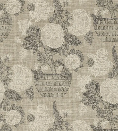 Thibaut T72593 Chestnut Hill Tullamore Black and Beige - tapeta w kwiaty w ceramicznych donicach