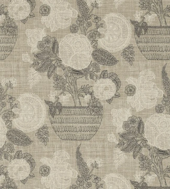 Thibaut T72593 Chestnut Hill Tullamore Black and Beige - tapeta w kwiaty w ceramicznych donicach