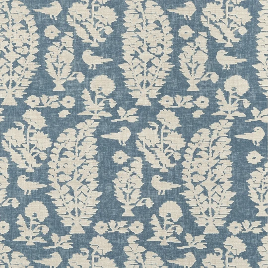 Thibaut T72594 Chestnut Hill Allaire Slate Blue - tapeta w rośliny i ptaki