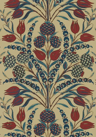 Thibaut T72601 Chestnut Hill Corneila Red and Teal - tapeta w granaty i tulipany