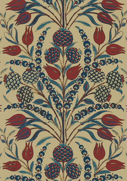 Thibaut T72601 Chestnut Hill Corneila Red and Teal - tapeta w granaty i tulipany