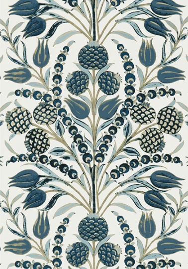 Thibaut T72602 Chestnut Hill Corneila Aqua - tapeta w granaty i tulipany