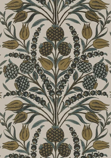 Thibaut T72604 Chestnut Hill Corneila Grey and Gold - tapeta w granaty i tulipany