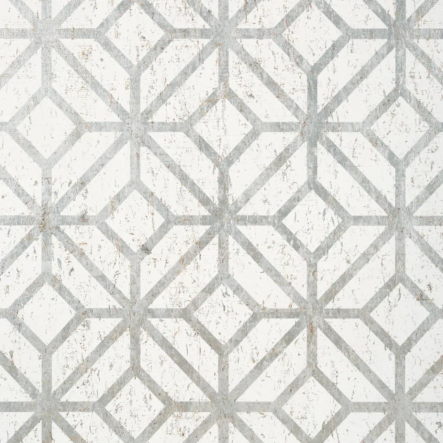 Thibaut T10410 Modern Resource 2 Mamora Trellis Cork White on Silver - tapeta korkowa w kratownicę
