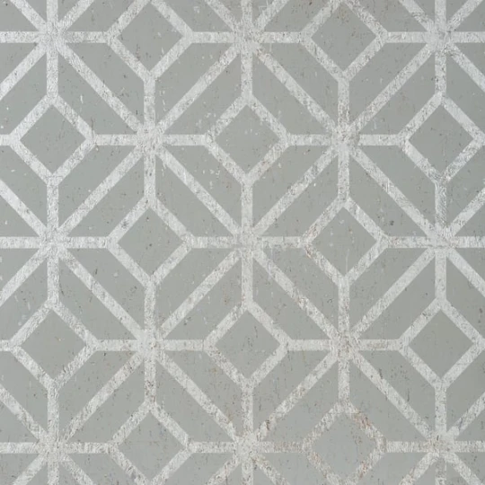 Thibaut T10413 Modern Resource 2 Mamora Trellis Cork Grey on Metallic Silver - tapeta korkowa w kratownicę