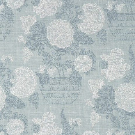 Thibaut T72591 Chestnut Hill Tullamore Light Blue - tapeta w kwiaty w ceramicznych donicach