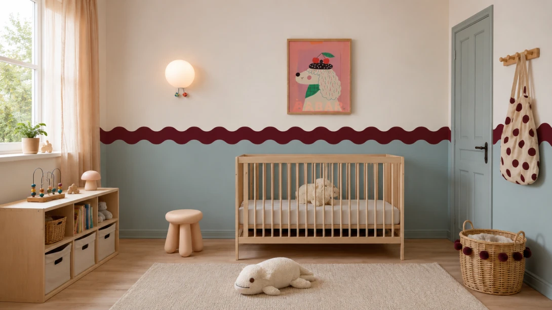 Wallcolors Pure Forms Wainscoting Double Wave Powder Sky - mural imitujący boazerię nowoczesną