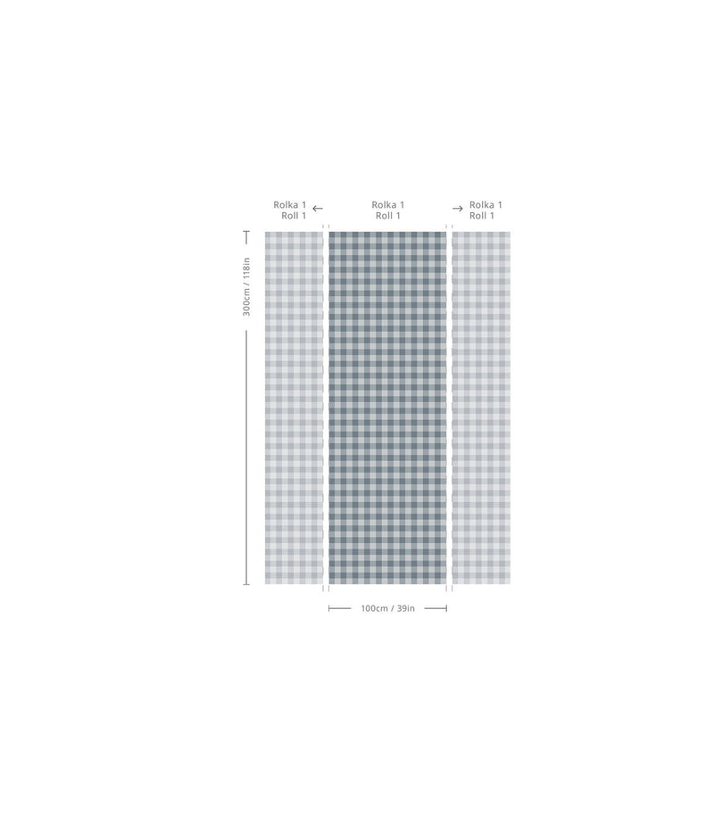 Wallcolors Pure Forms Checks Steel Blue - tapeta w kratkę