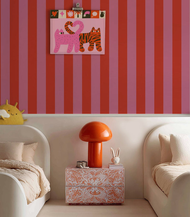 Wallcolors Pure Forms Wide Stripe Play Cherry Pink - tapeta w paski