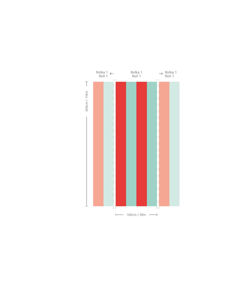 Wallcolors Pure Forms Wide Stripe Play Coral Mint - tapeta w paski