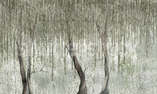 Rebel Walls R19542 Shutterstock Dream Forest - mural w drzewa z efektem spękanego tynku
