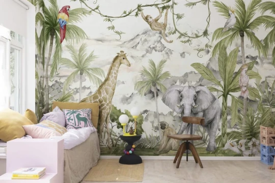 Rebel Walls R19612 Shutterstock Jungle Friends - mural dziecięcy w dżunglę i zwierzęta