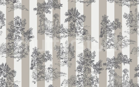 Rebel Walls R20653 Shutterstock Happy Toile Pearl - mural w pasy z motywem toile
