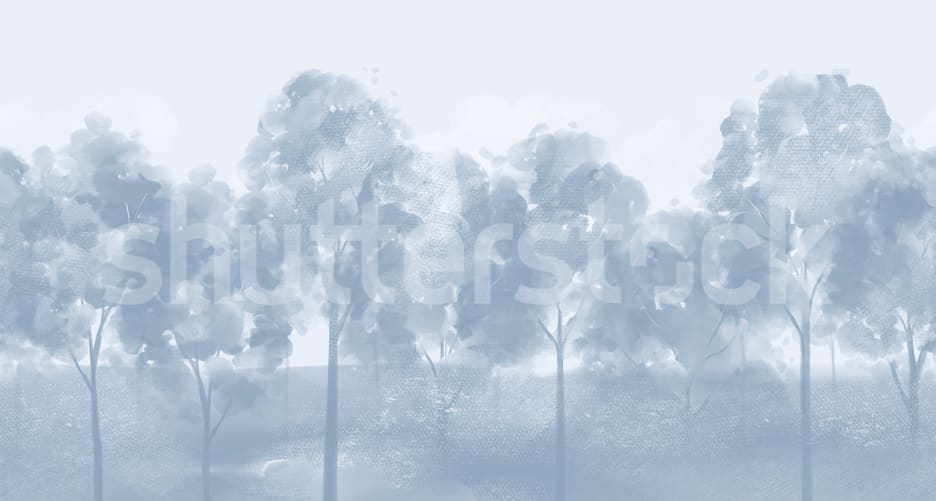 Rebel Walls R21696 Shutterstock Misty Grove Blue - mural w akwarelowy las