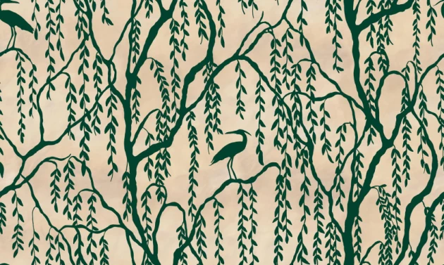 Rebel Walls R21306 Sophisticated Luxe Droptree Peach - mural w wierzby i żurawie