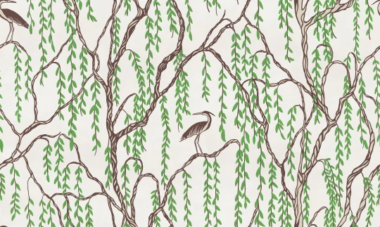 Rebel Walls R21309 Sophisticated Luxe Droptree Beige - mural w wierzby i żurawie