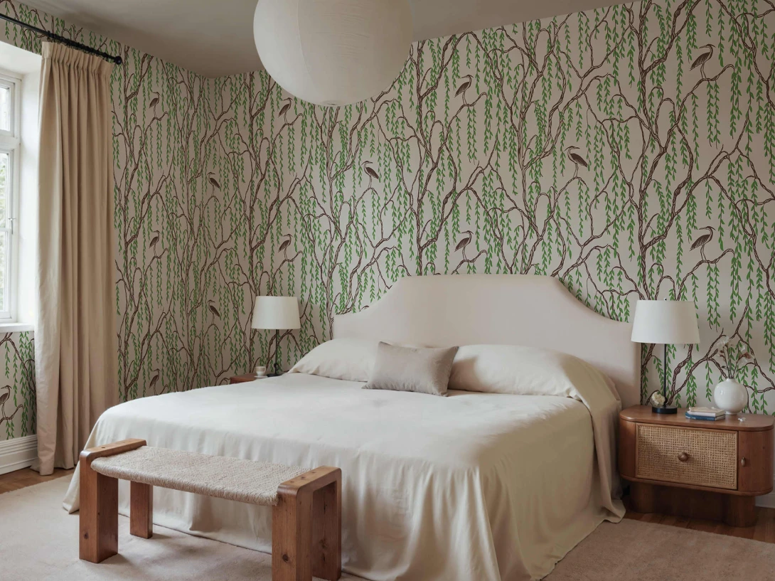Rebel Walls R21309 Sophisticated Luxe Droptree Beige - mural w wierzby i żurawie